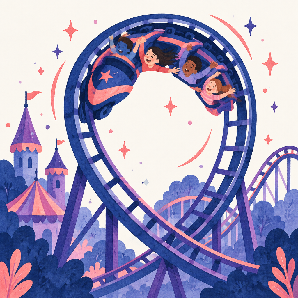 Illustration of a roller coaster loop at a theme park
